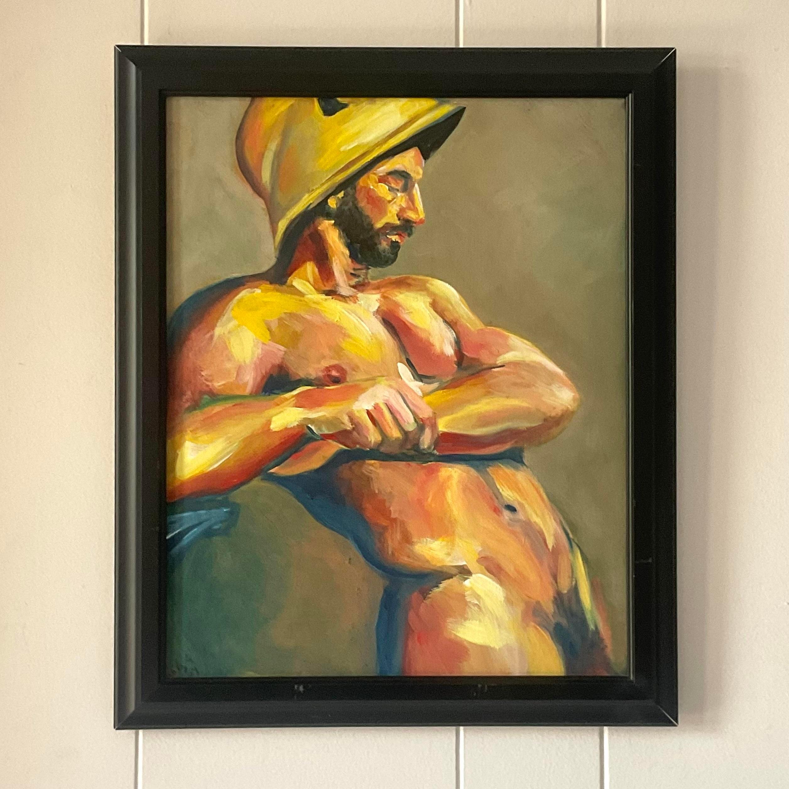 Vintage Male Nude Painting on Canvas Signed For Sale 1