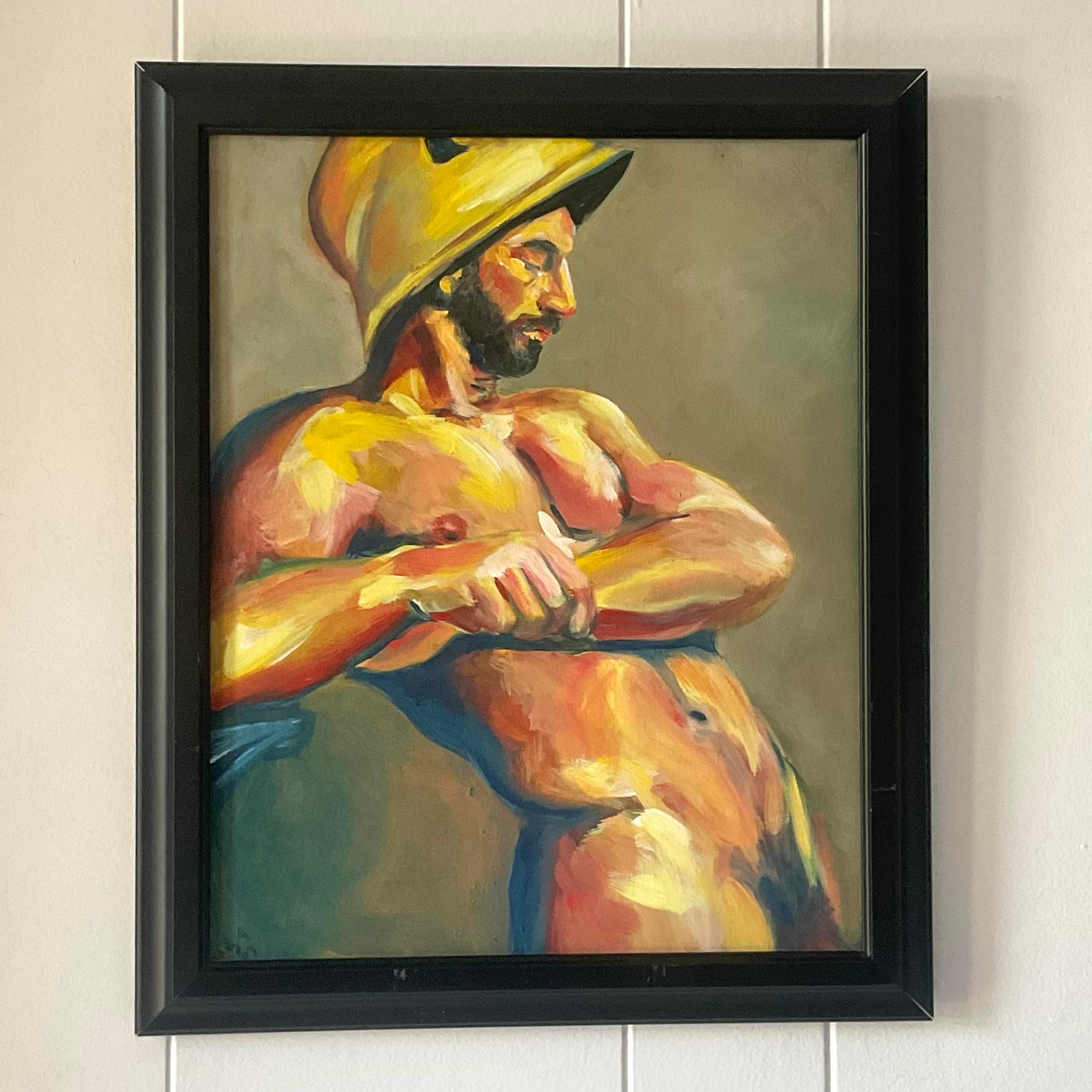 Vintage Male Nude Painting on Canvas Signed For Sale 2