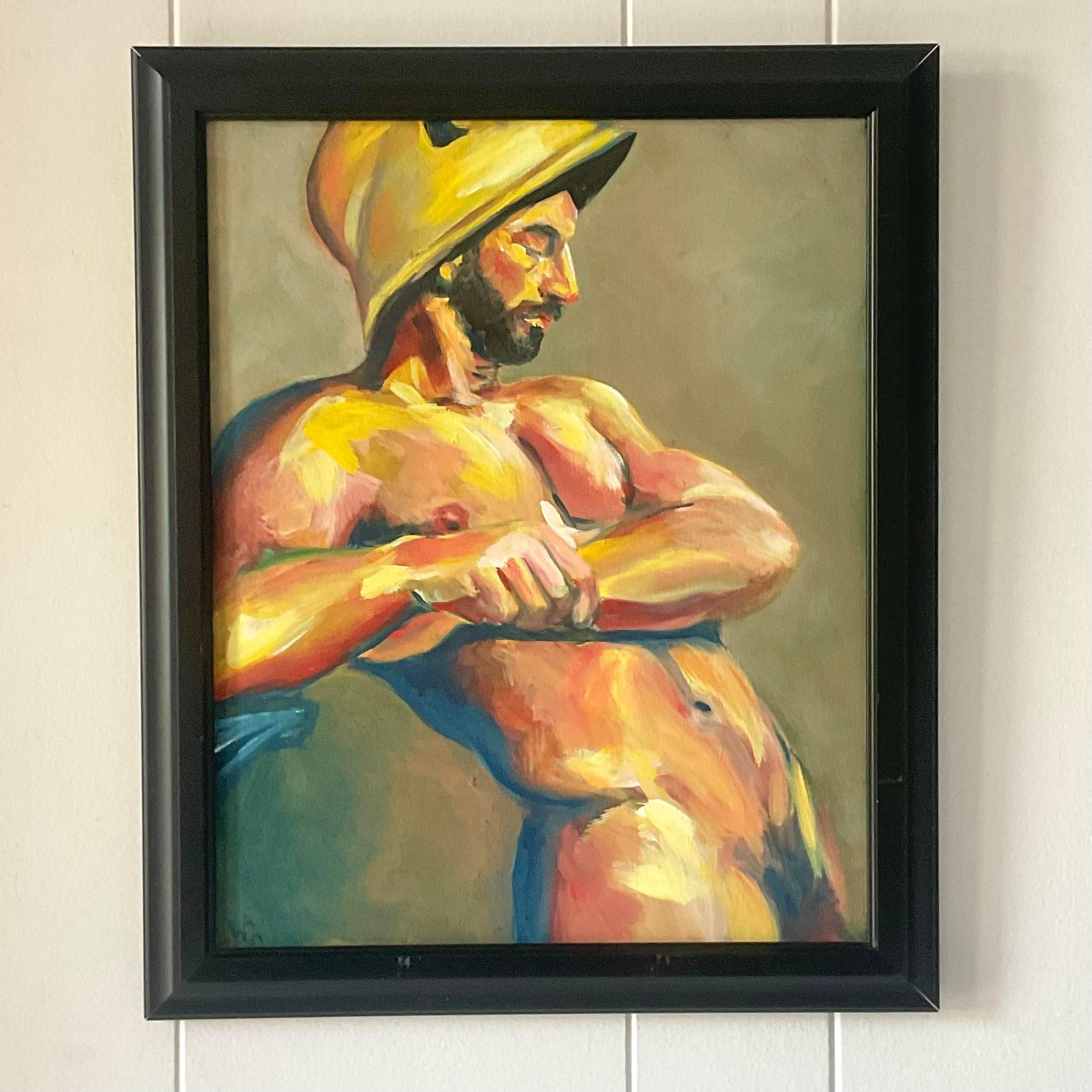 Vintage Male Nude Painting on Canvas Signed For Sale 3