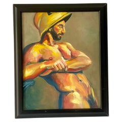 Peinture vintage de nu masculin sur toile signée