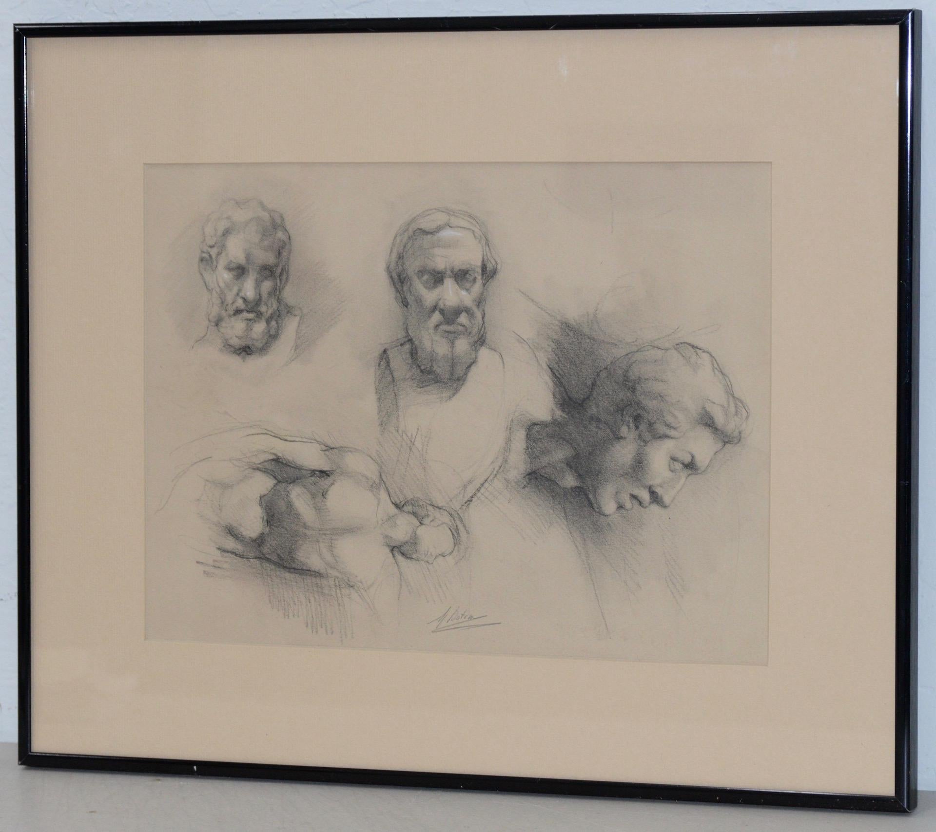 Männliche Porträtstudien in Graphit des Mystery-Künstlers, ca. 1920er Jahre (amerikanisch) im Angebot