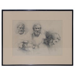 Antique Male Portrait Studies in Graphite by Mystery Artist, circa 1920s