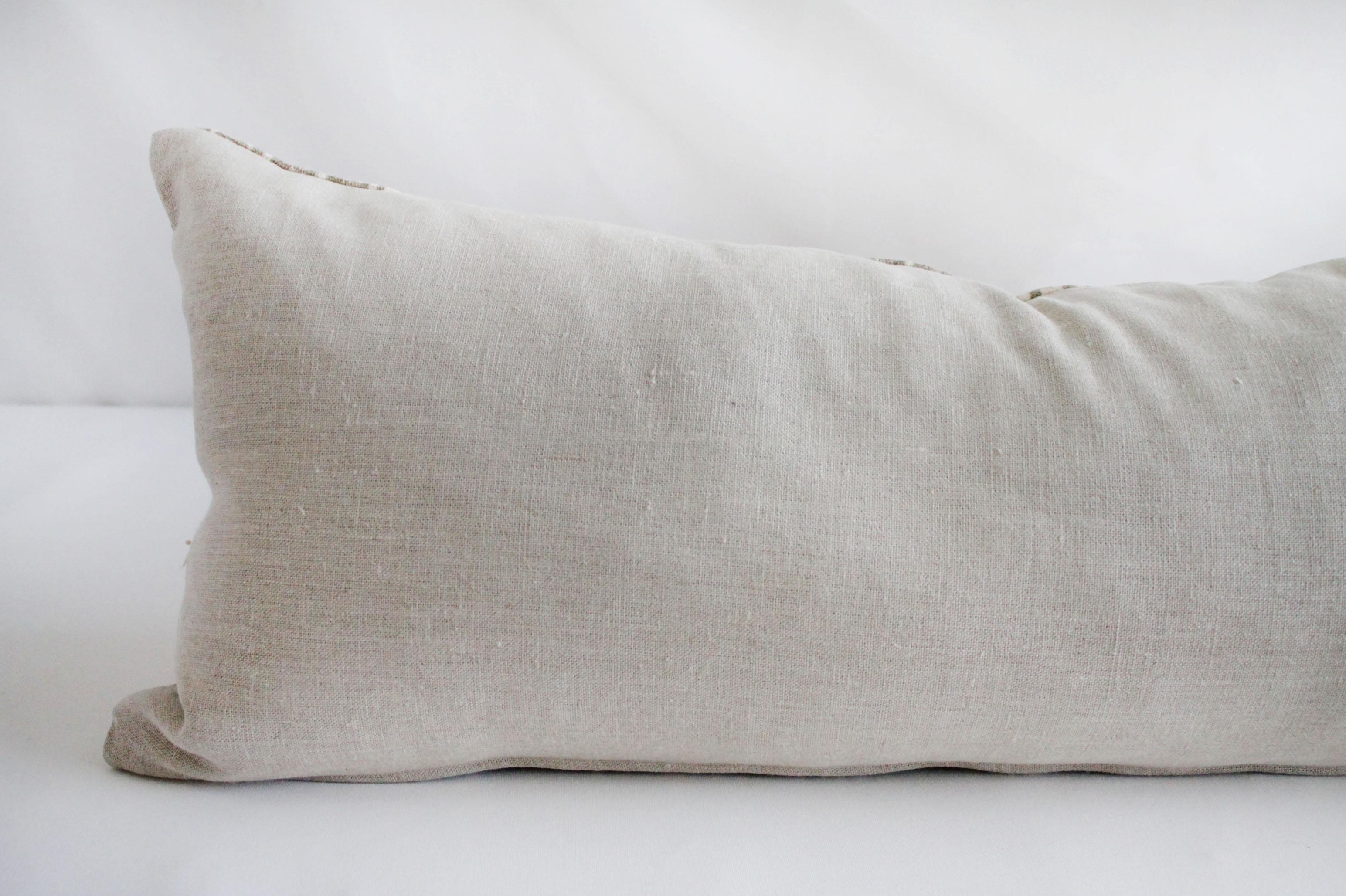 20th Century Vintage Mali African Mud Cloth Lumbar Pillow with Original Fringe