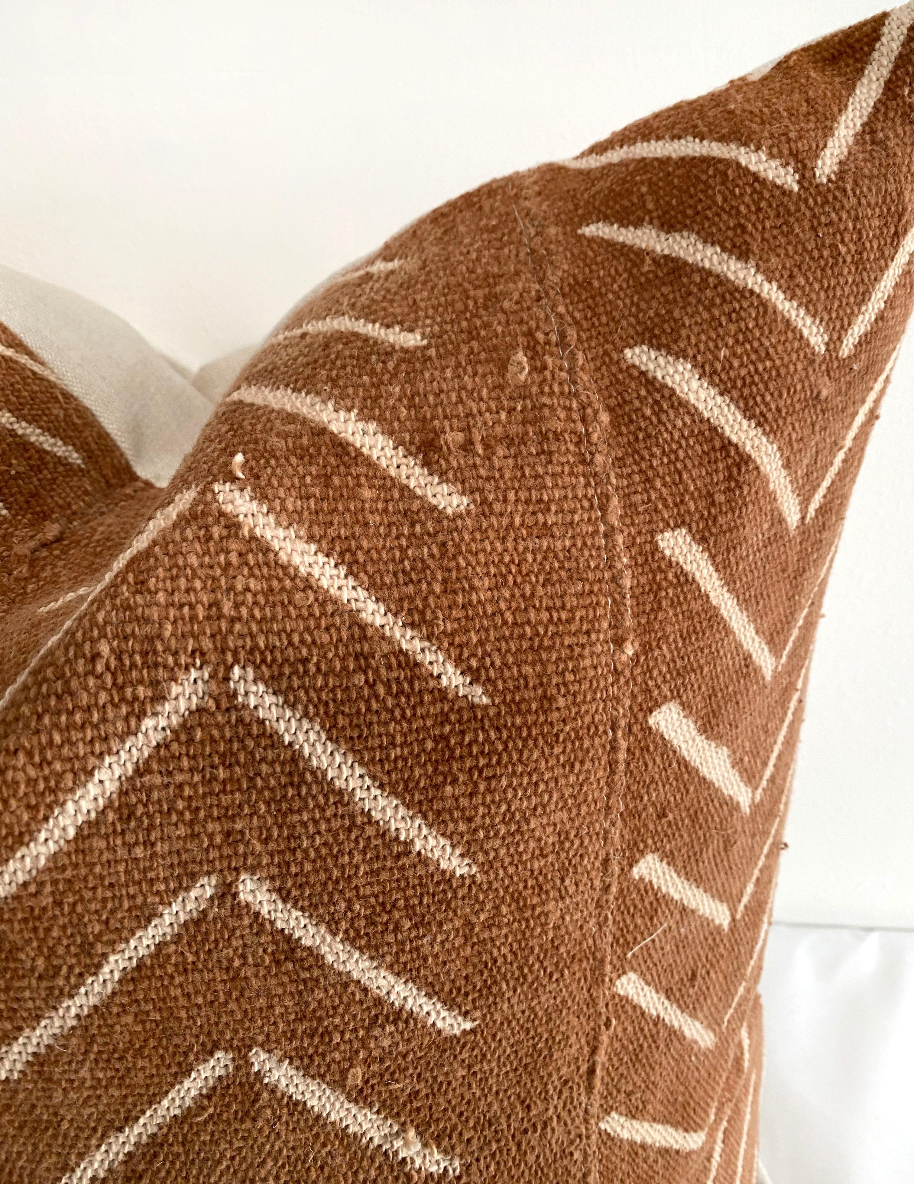 Linen Vintage Mali Cloth African Mudcloth Pillow with Down Feather Insert