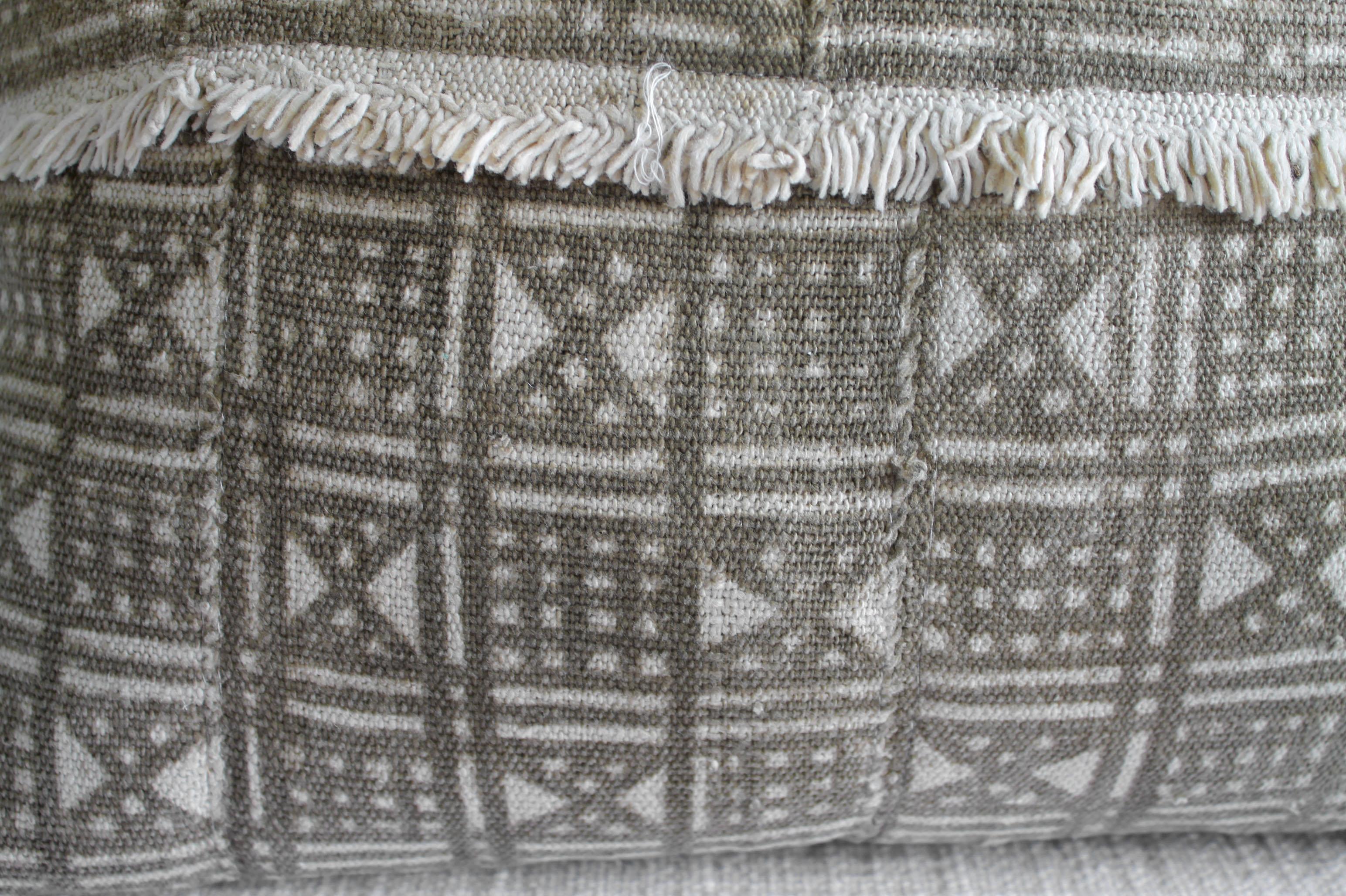 20th Century Vintage Mali Cloth Pillow in Natural and Brown with Original Fringe Detail