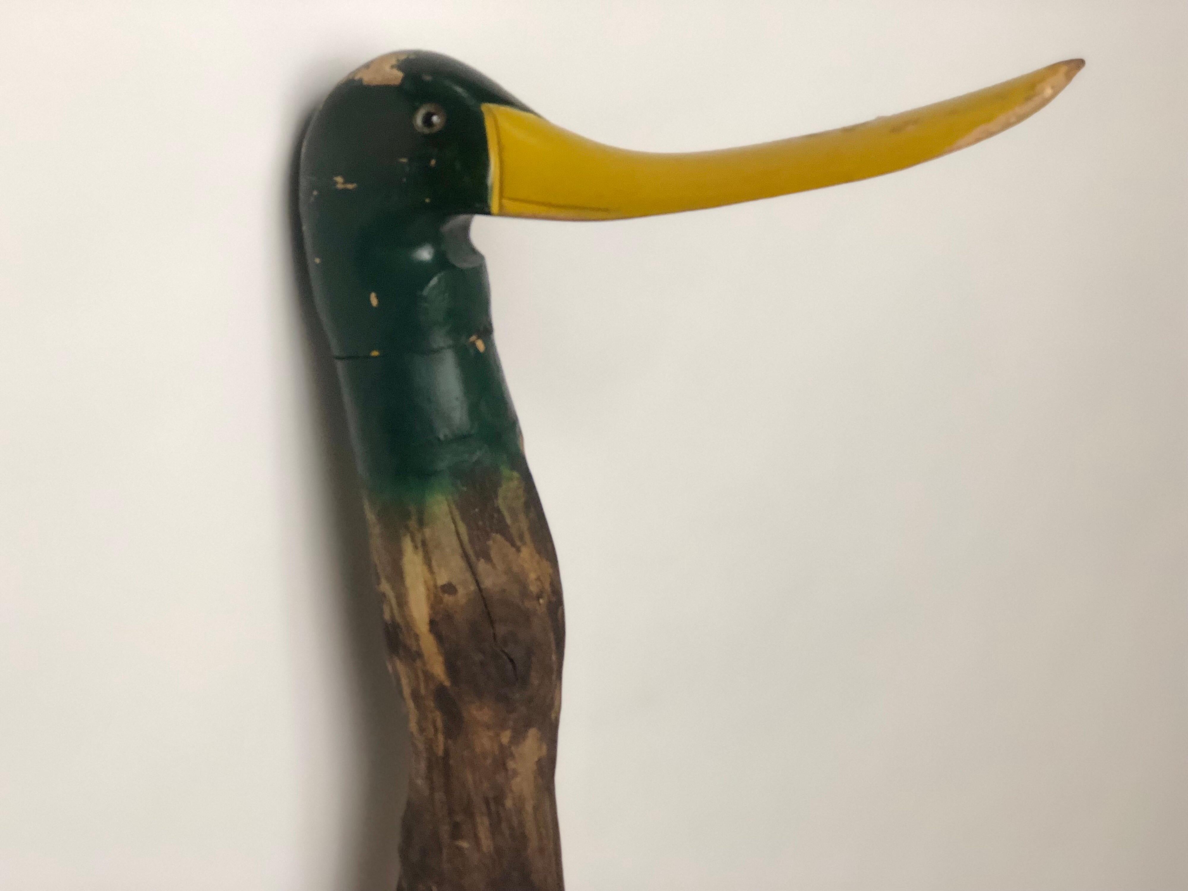 Vintage Mallard Carved and Painted Wooden Walking Cane 3