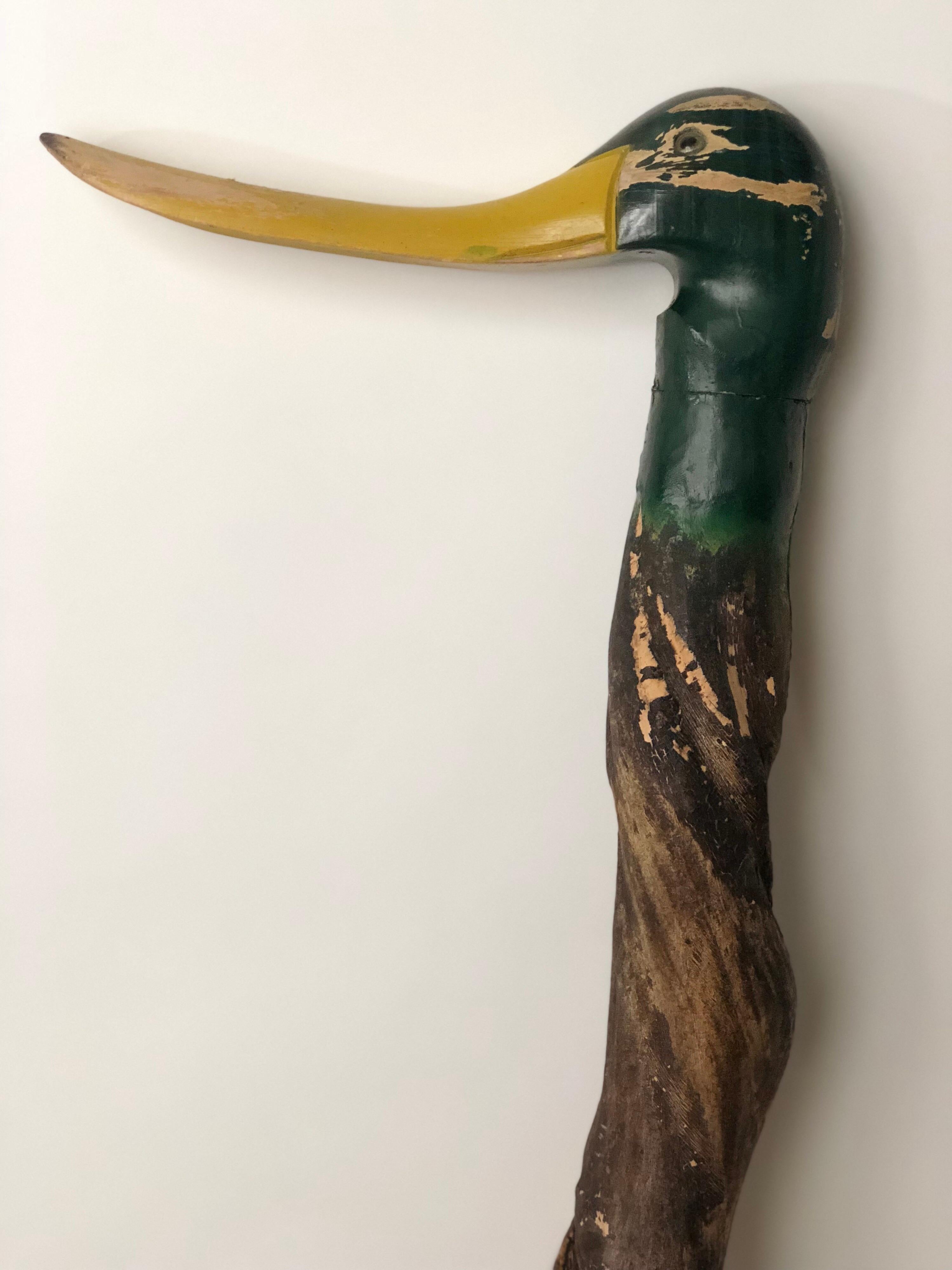 Vintage Mallard Carved and Painted Wooden Walking Cane 5