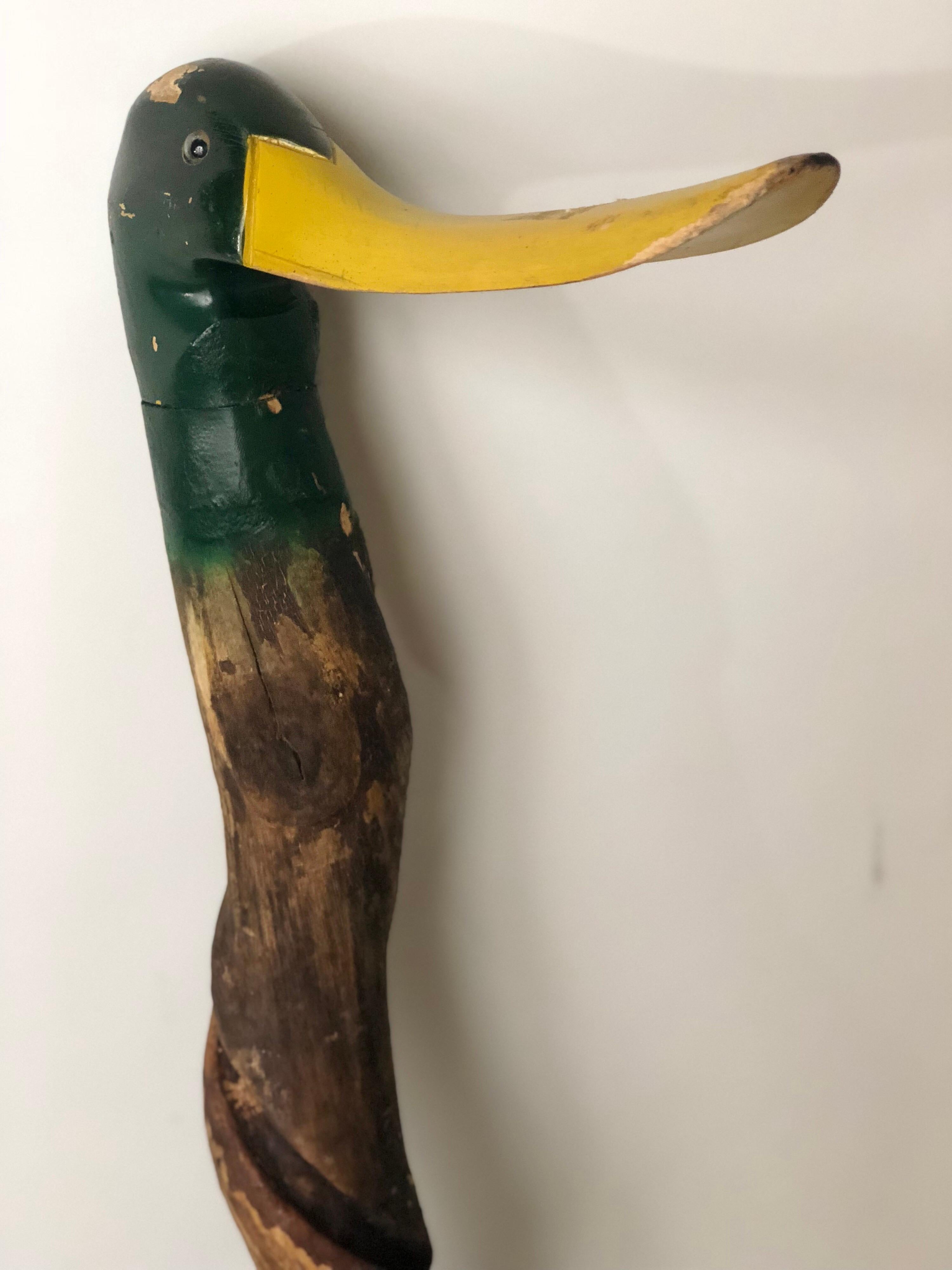 Vintage Mallard Carved and Painted Wooden Walking Cane 6