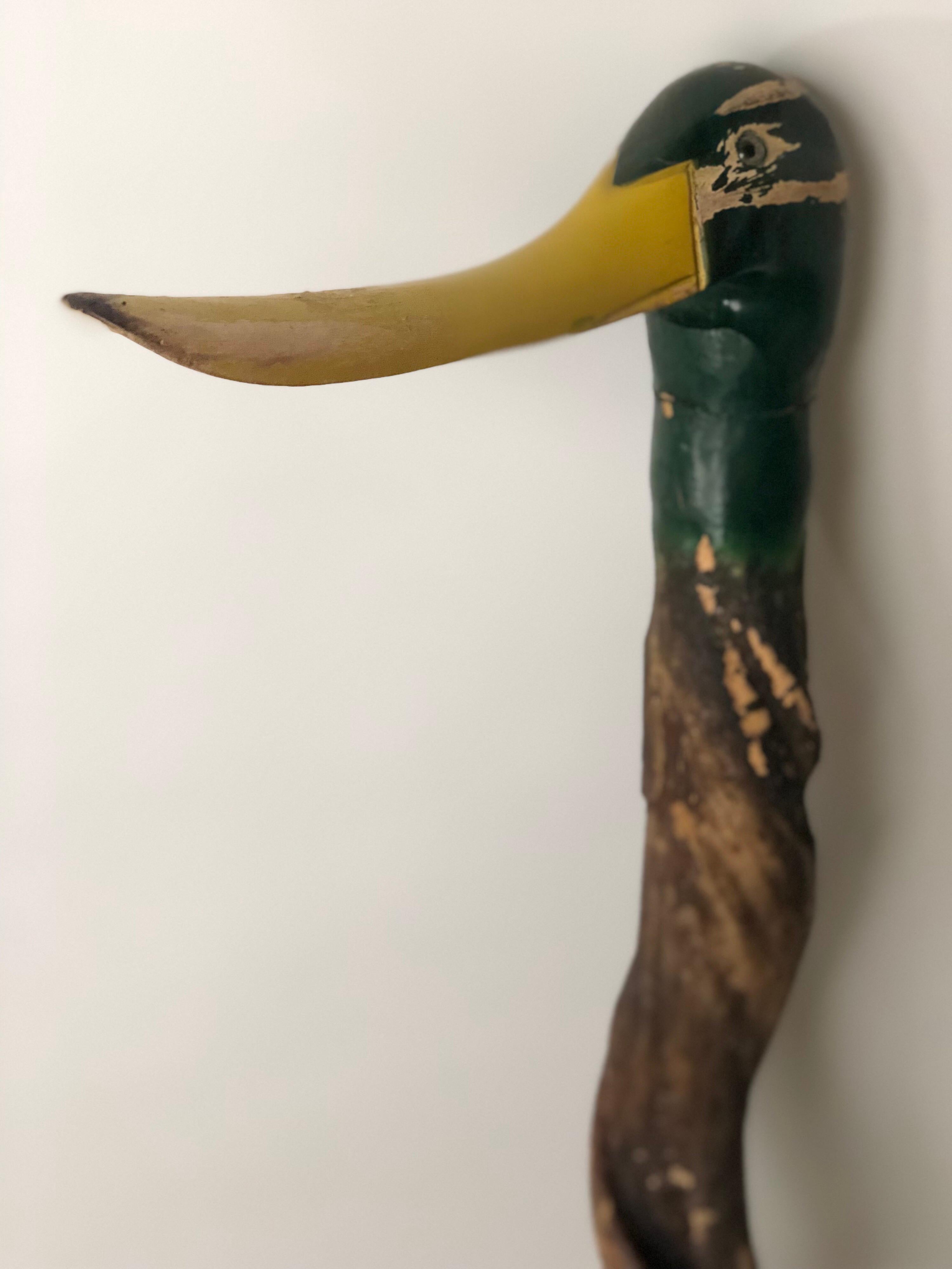 Vintage Mallard Carved and Painted Wooden Walking Cane 8