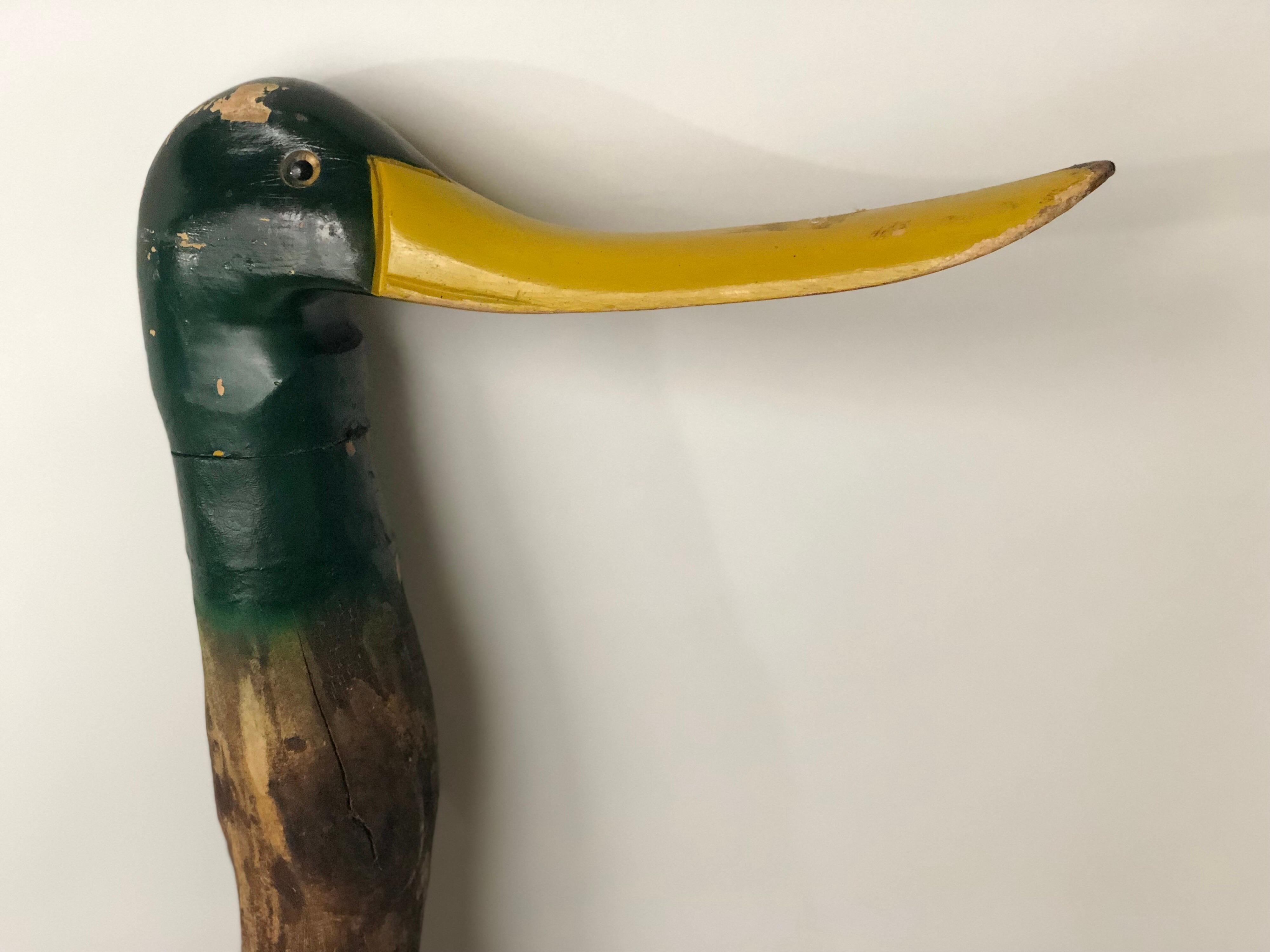 Vintage Mallard Carved and Painted Wooden Walking Cane 9