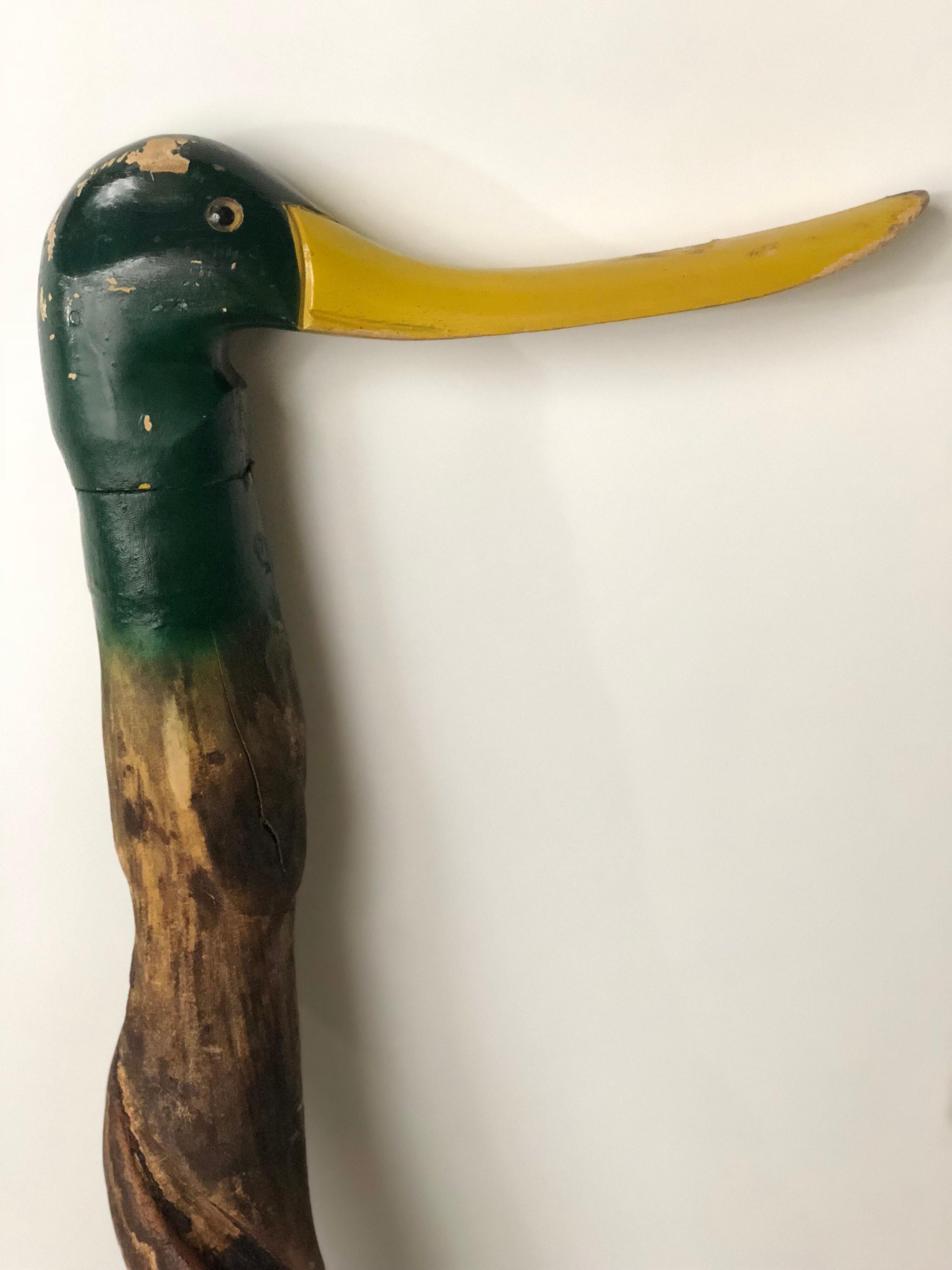 Vintage Mallard Carved and Painted Wooden Walking Cane 10