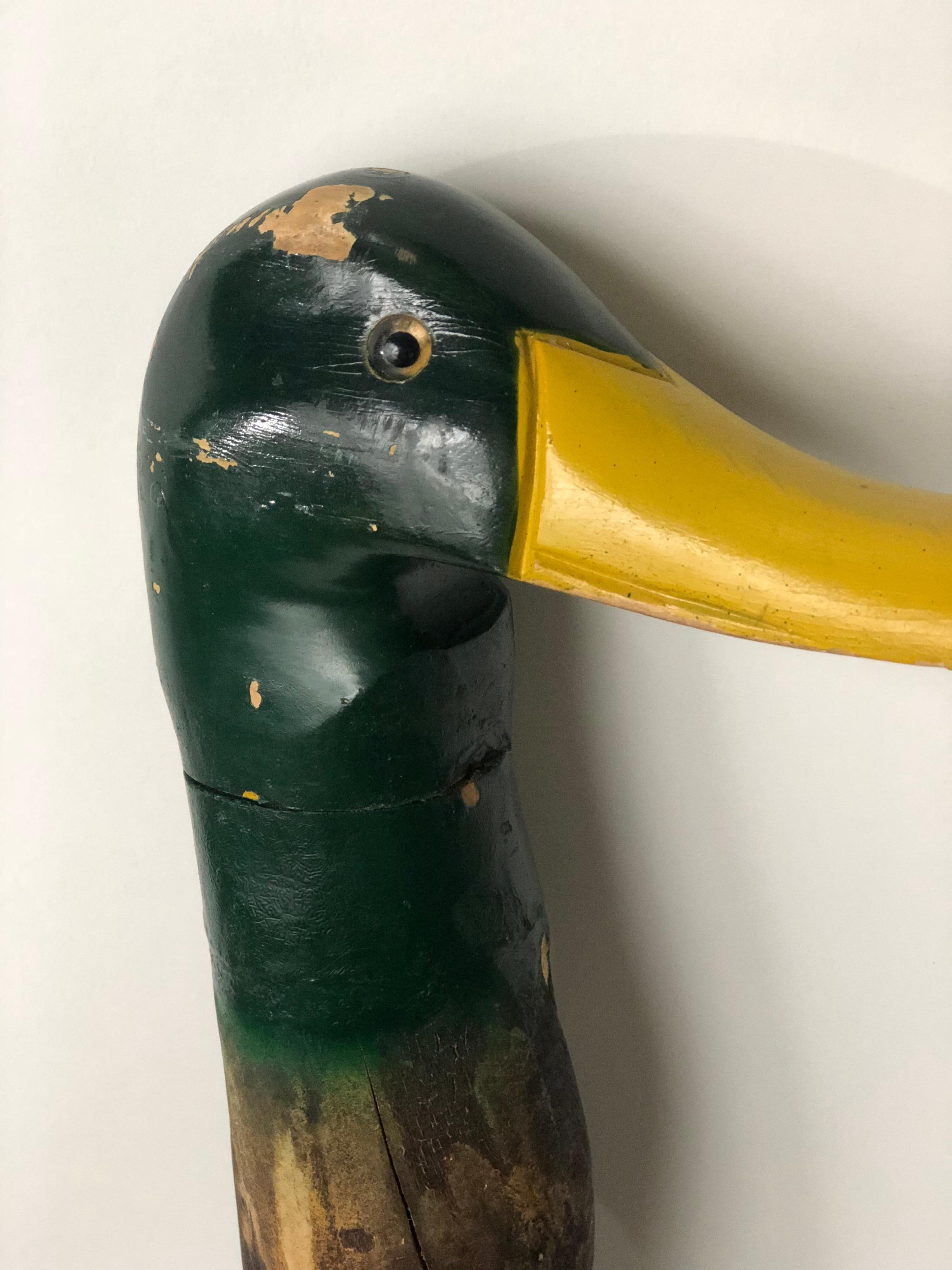 Vintage Mallard Carved and Painted Wooden Walking Cane 11