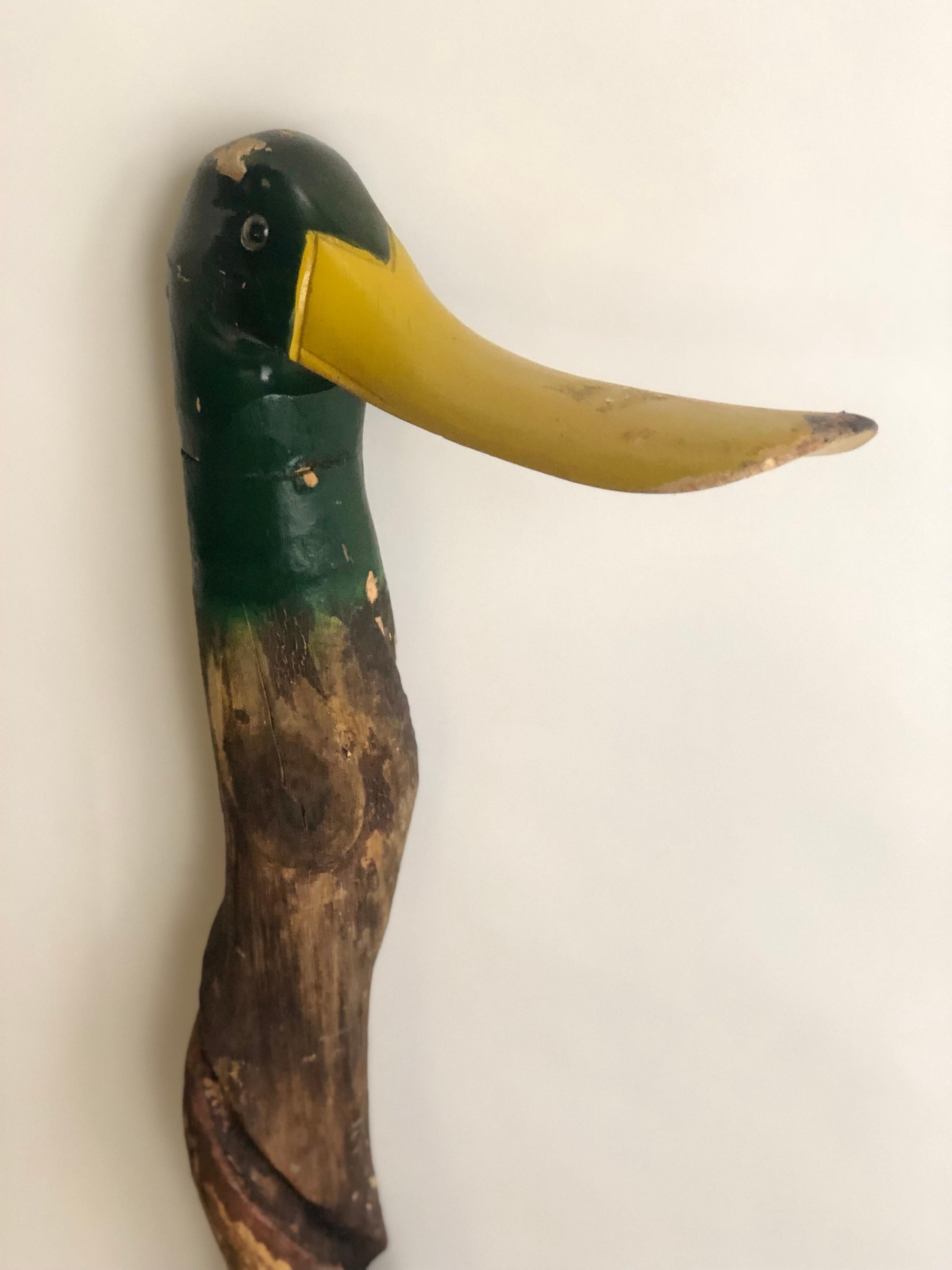 Driftwood Vintage Mallard Carved and Painted Wooden Walking Cane