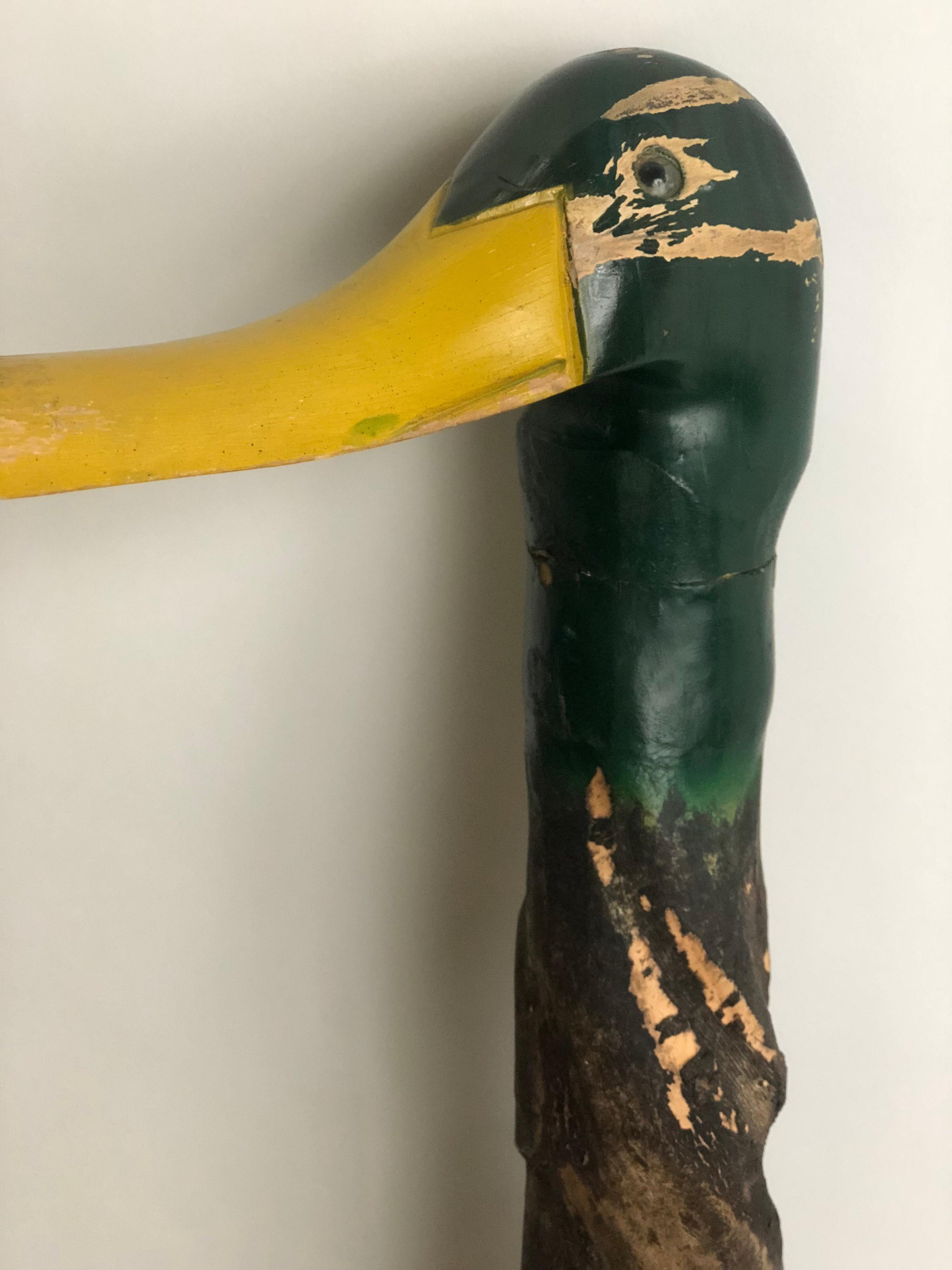 Vintage Mallard Carved and Painted Wooden Walking Cane 1