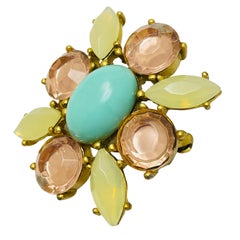 Vintage maltese cross gold tone glass designer brooch