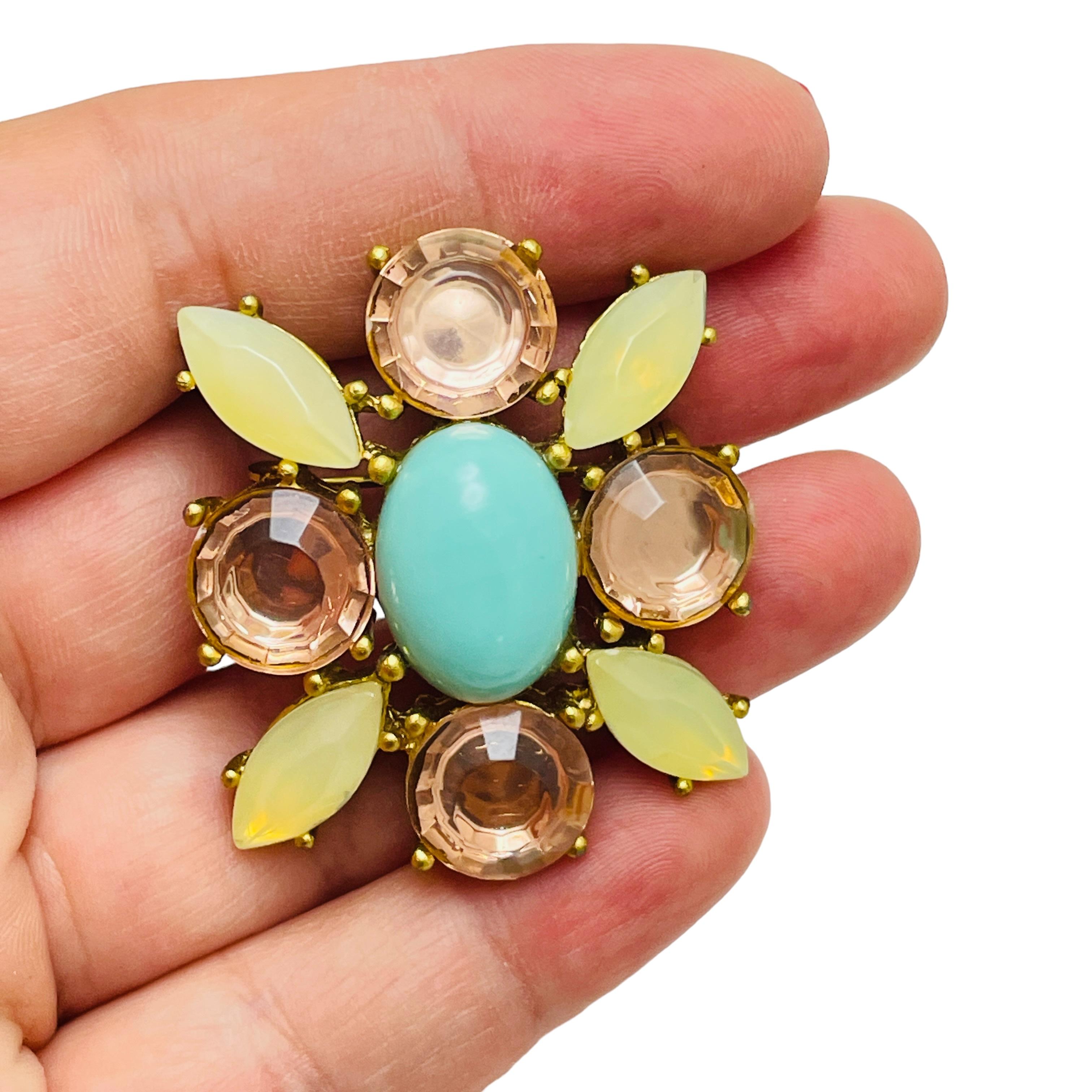 Women's Vintage maltese cross gold tone glass designer brooch For Sale