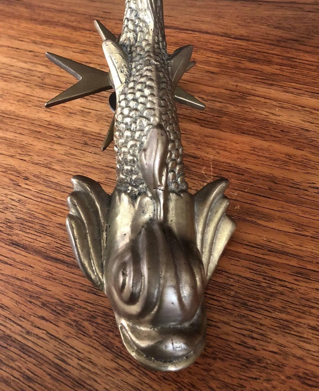 20th Century Vintage Maltese Cross & Koi Fish Figural Brass Door Knocker by Cutajar Works