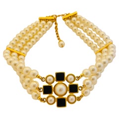 Vintage maltese cross pearls gold choker designer runway necklace 