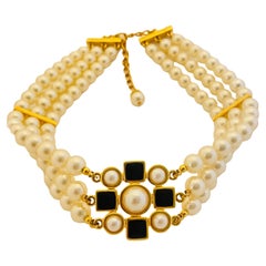 Vintage maltese cross pearls gold choker designer runway necklace