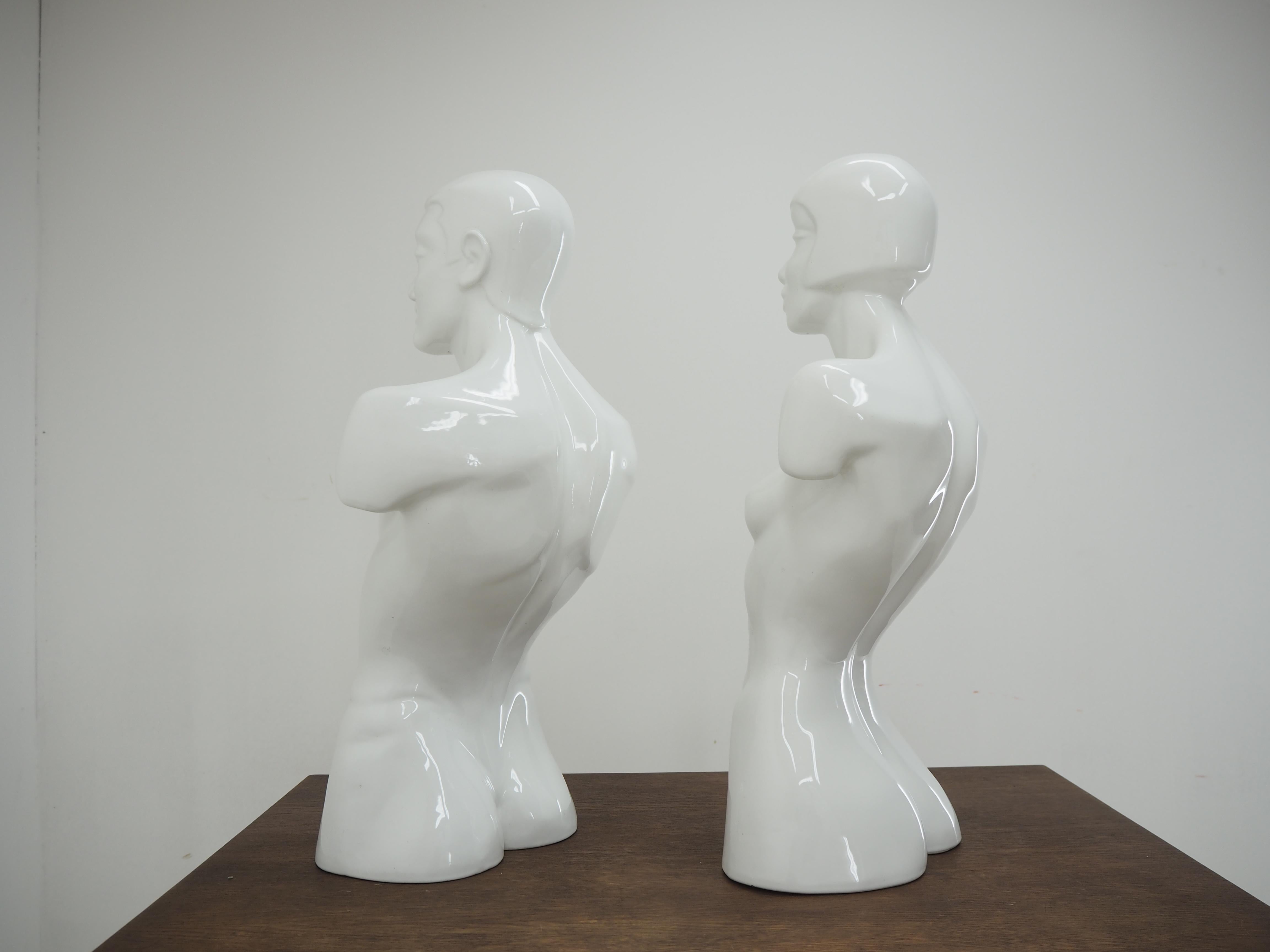 Late 20th Century Vintage Man and Woman Porcelain Bust, Sculpture, Italy, 1980s For Sale