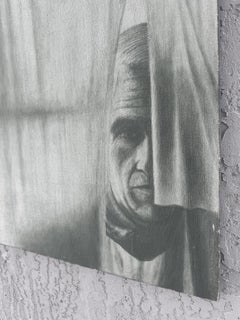 Vintage "Man Behind the Curtain" Gemälde signiert Vida