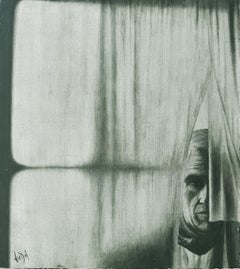 Quadro vintage "L'uomo dietro la tenda" firmato Vida