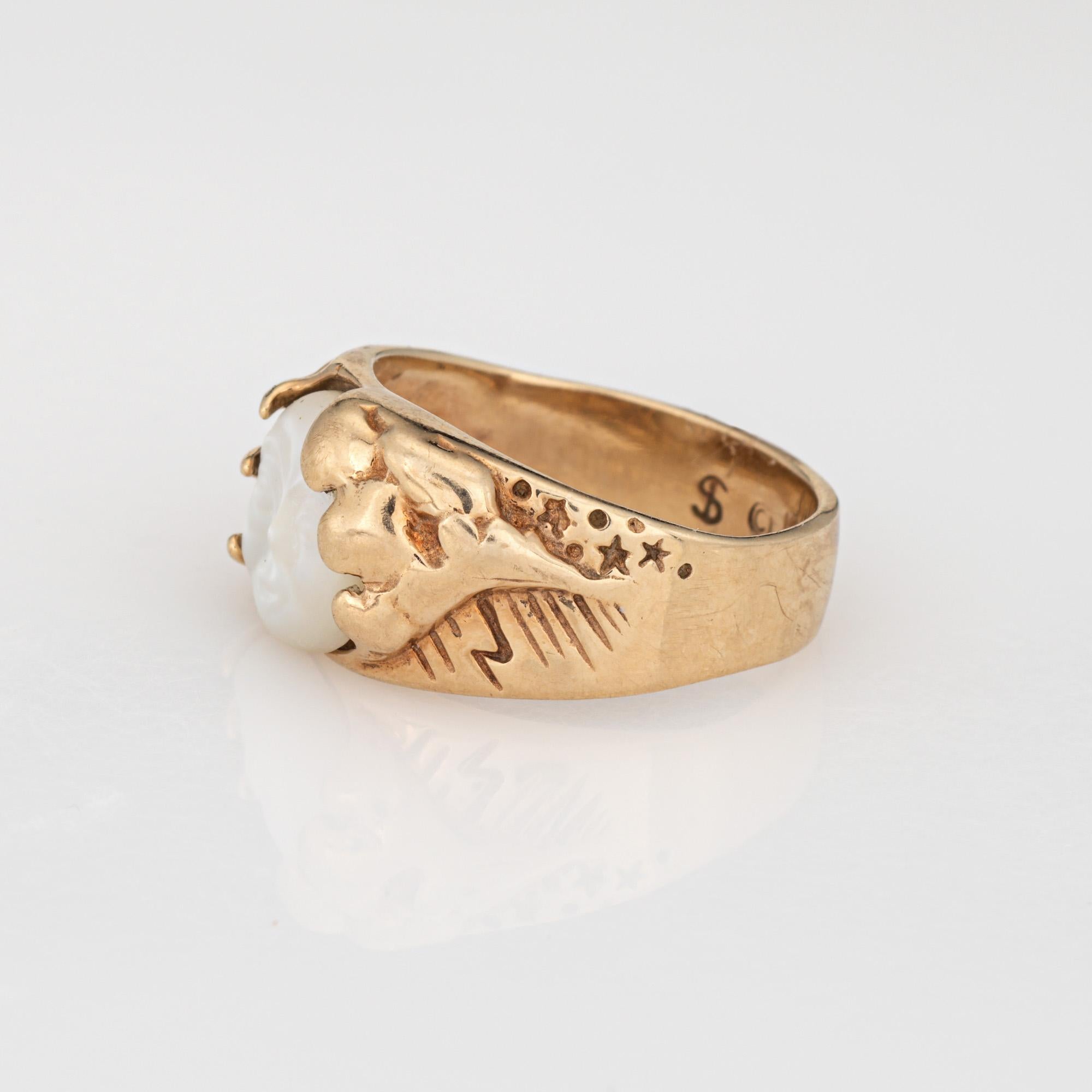 Anillo Vintage Hombre en la Luna MOP Oro 10k 4,75 Estrella Cometa Joyería Celestial en Bueno estado para la venta en Torrance, CA