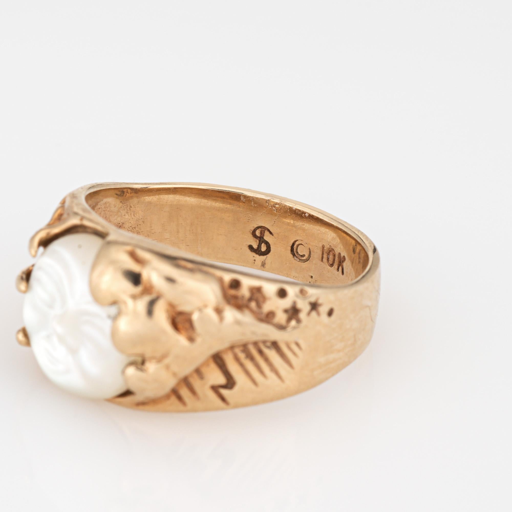 Anillo Vintage Hombre en la Luna MOP Oro 10k 4,75 Estrella Cometa Joyería Celestial en venta 2
