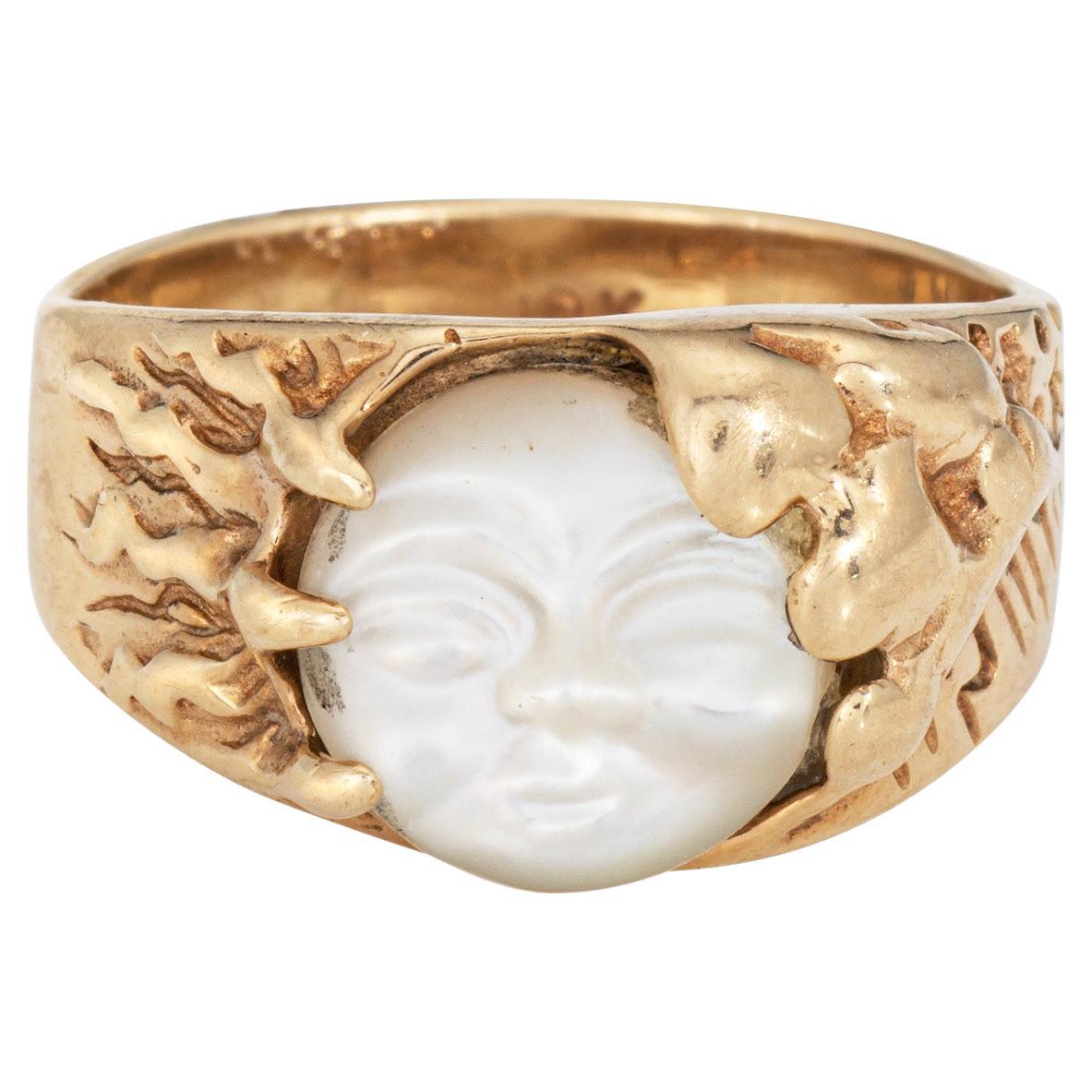 Anillo Vintage Hombre en la Luna MOP Oro 10k 4,75 Estrella Cometa Joyería Celestial en venta