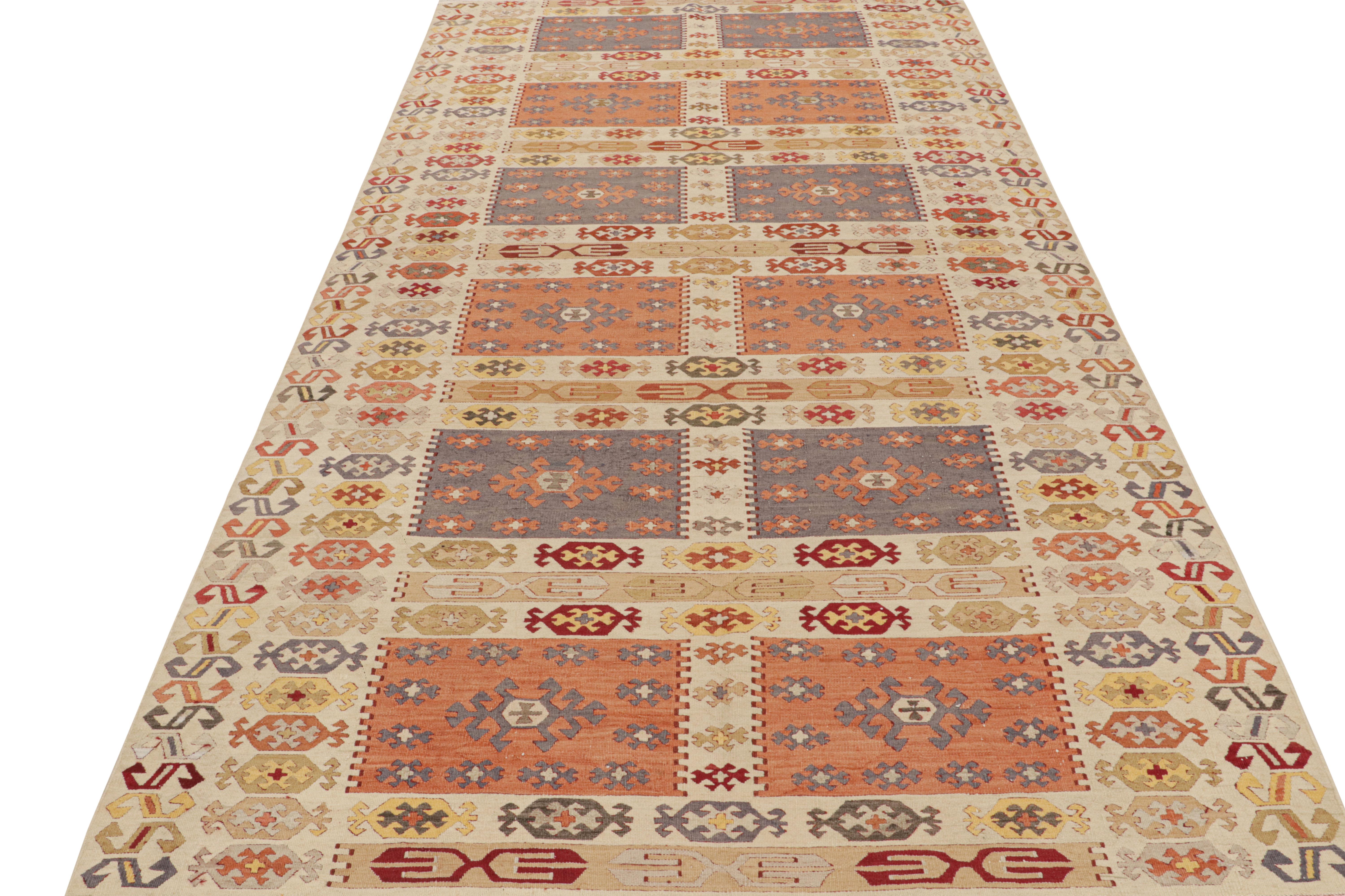 Hand-Knotted Vintage Manastir Kilim Rug in Beige All over Geometric Pattern by Rug & Kilim For Sale