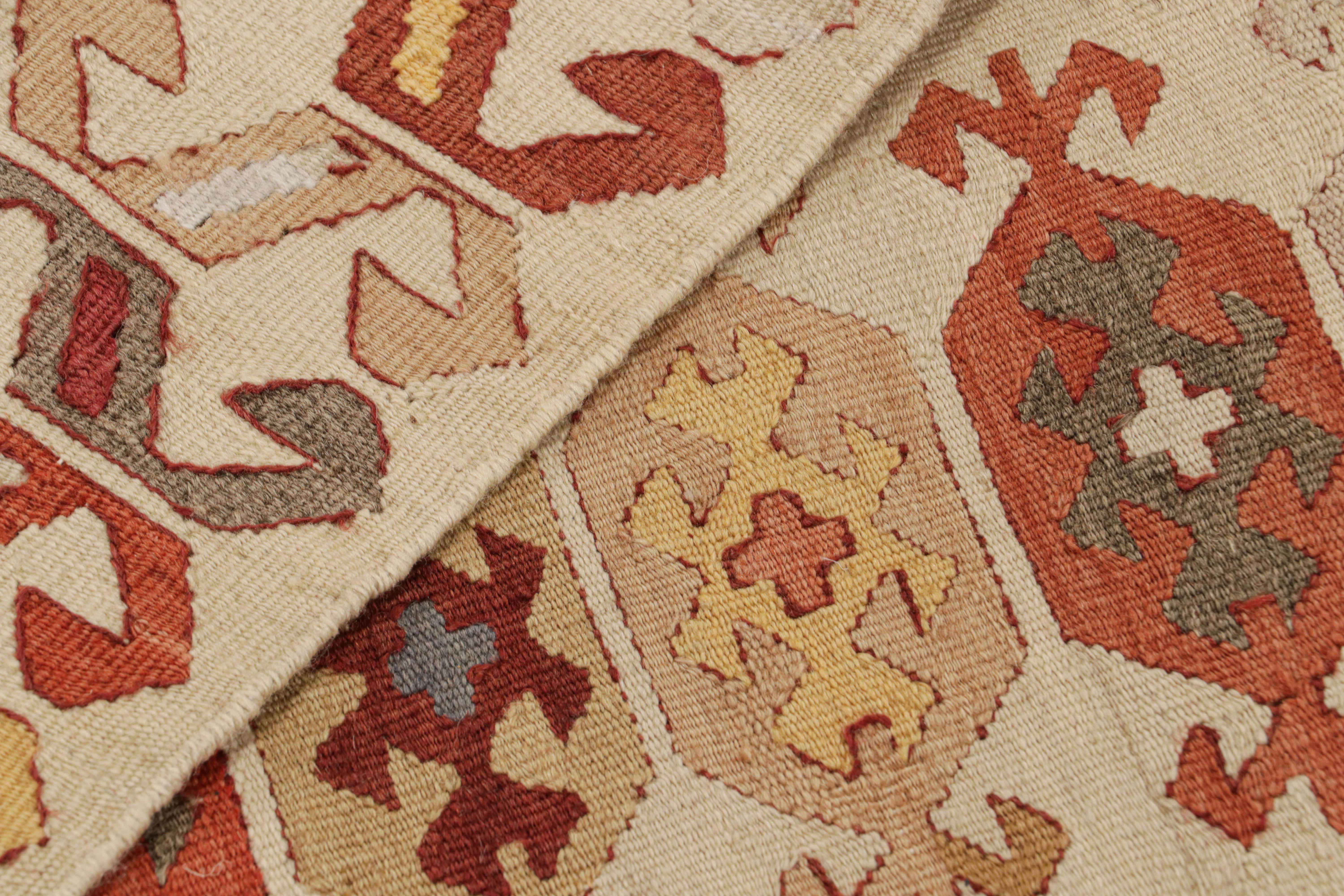Mid-20th Century Vintage Manastir Kilim Rug in Beige All over Geometric Pattern by Rug & Kilim For Sale