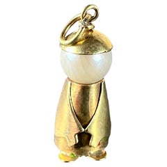 Ciondolo con perla coltivata d'epoca Mandarino cinese uomo in oro giallo 14K