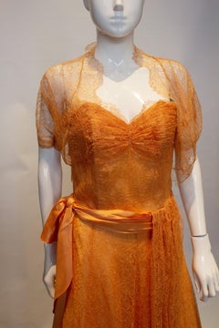 Vintage Mandell Modell London Apricot Lace Dress and Bolero.