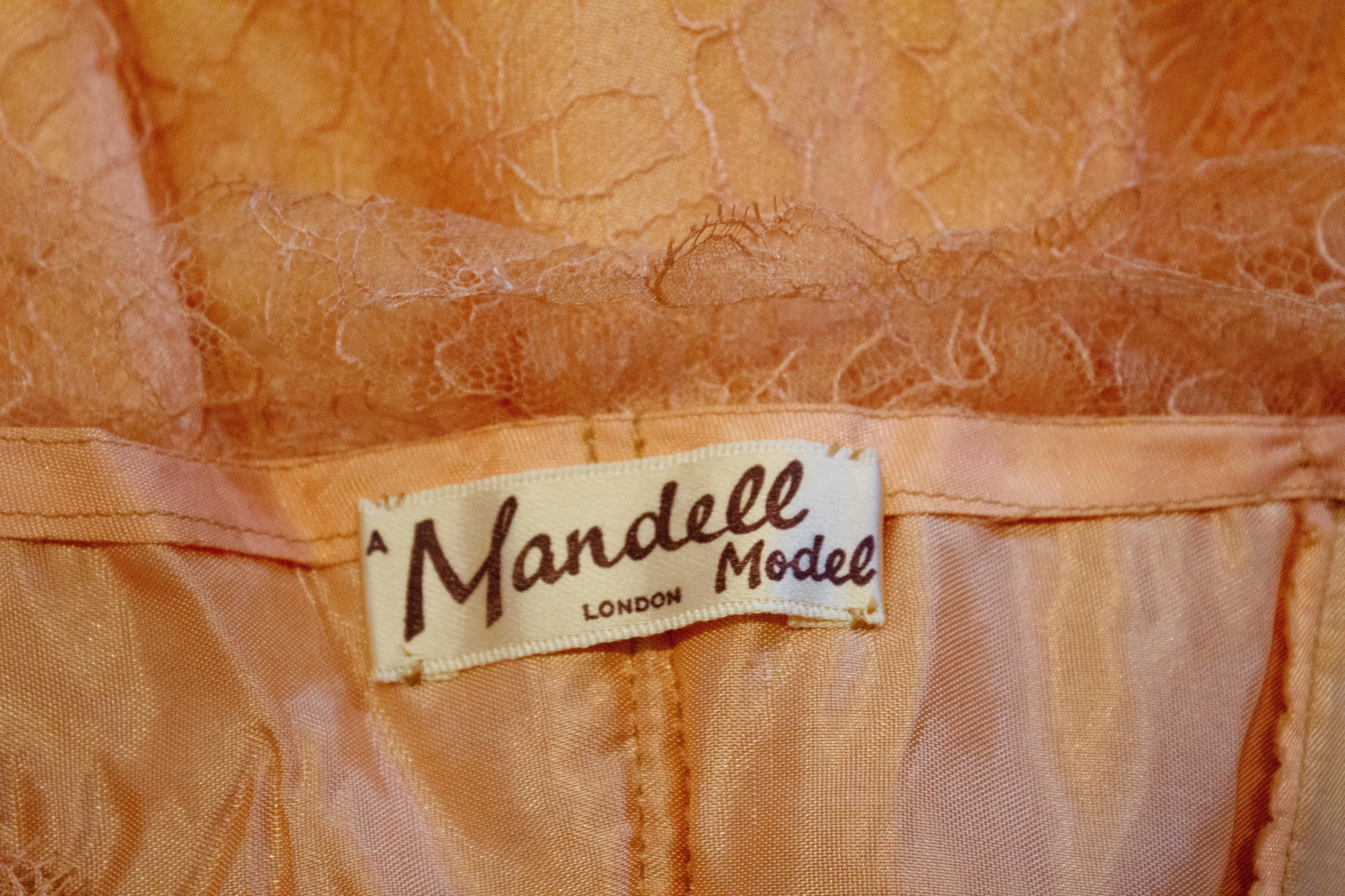 Brown Vintage Mandell Modell London Apricot Lace Dress and Bolero. For Sale