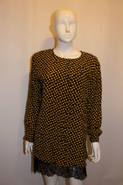 Vintage Mani Yellow  and Black Leaf Print Silk Blouse