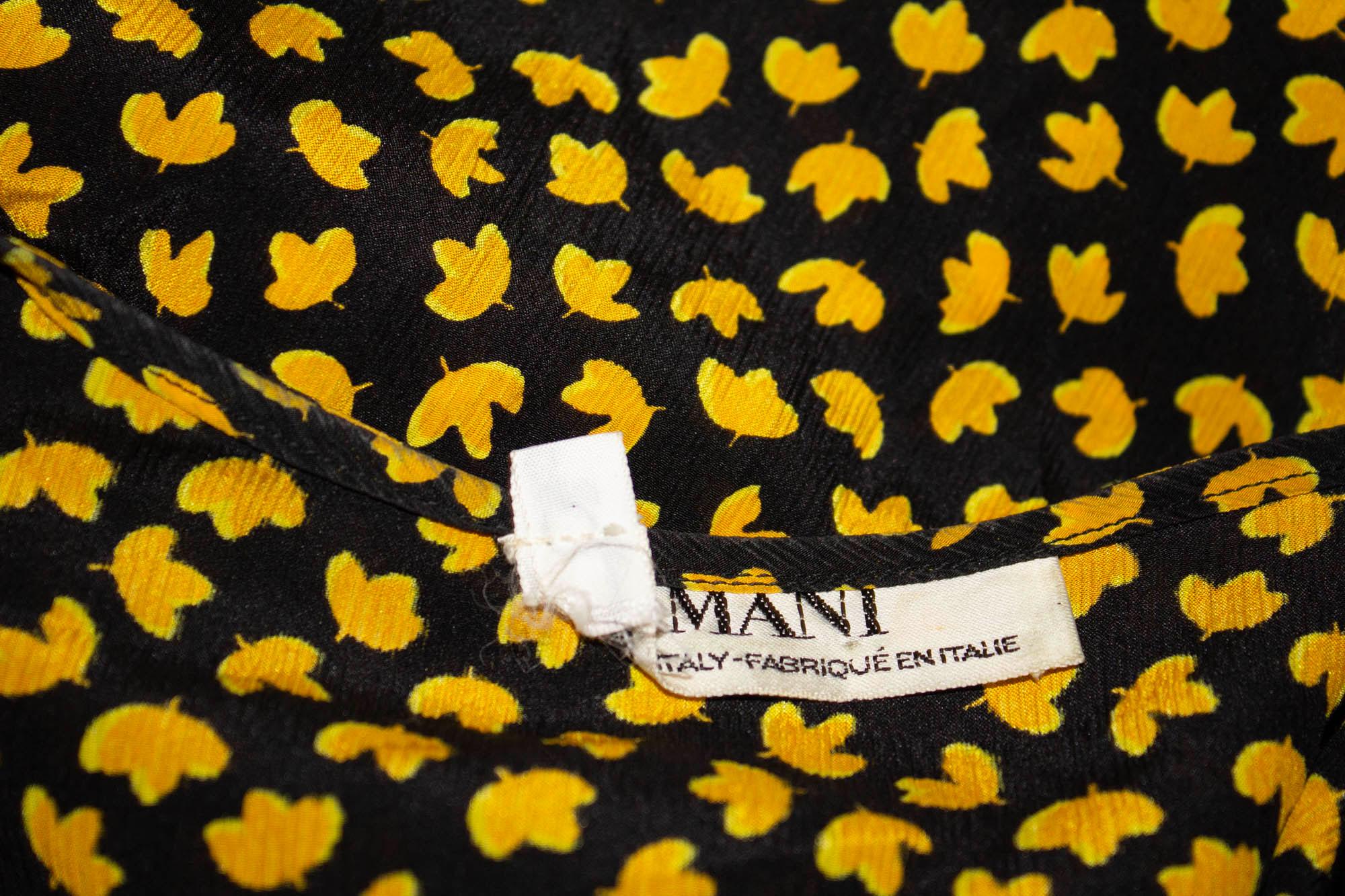 Vintage Mani Yellow  and Black Leaf Print Silk Blouse For Sale 3