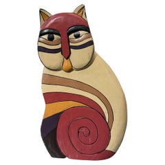 Vintage Manner of Laurel Burch Hand gemalt hölzerne Katze