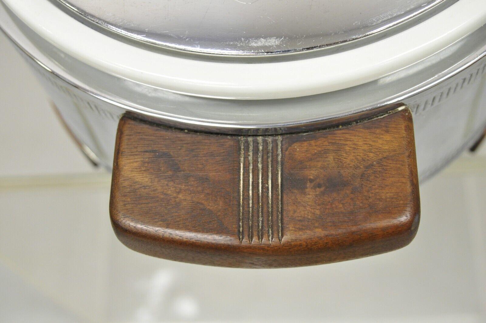 Vintage Manning, Bowman Art Decó Calentador doble de acero inoxidable 2 platos de cerámica Metal en venta