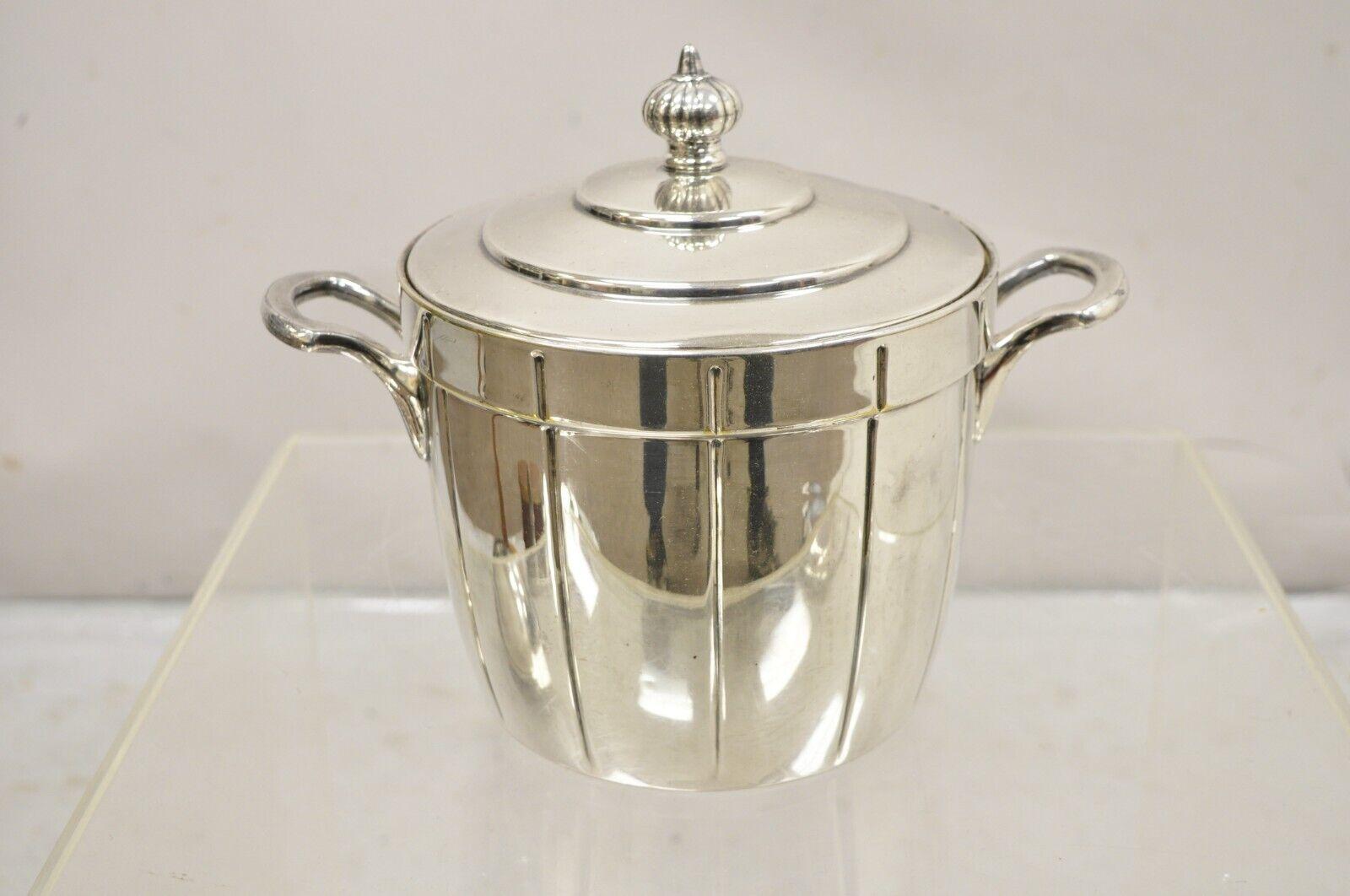 Vintage Manning-Bowman & Co Modern Silver Plated Lidded Ice Bucket For Sale 5
