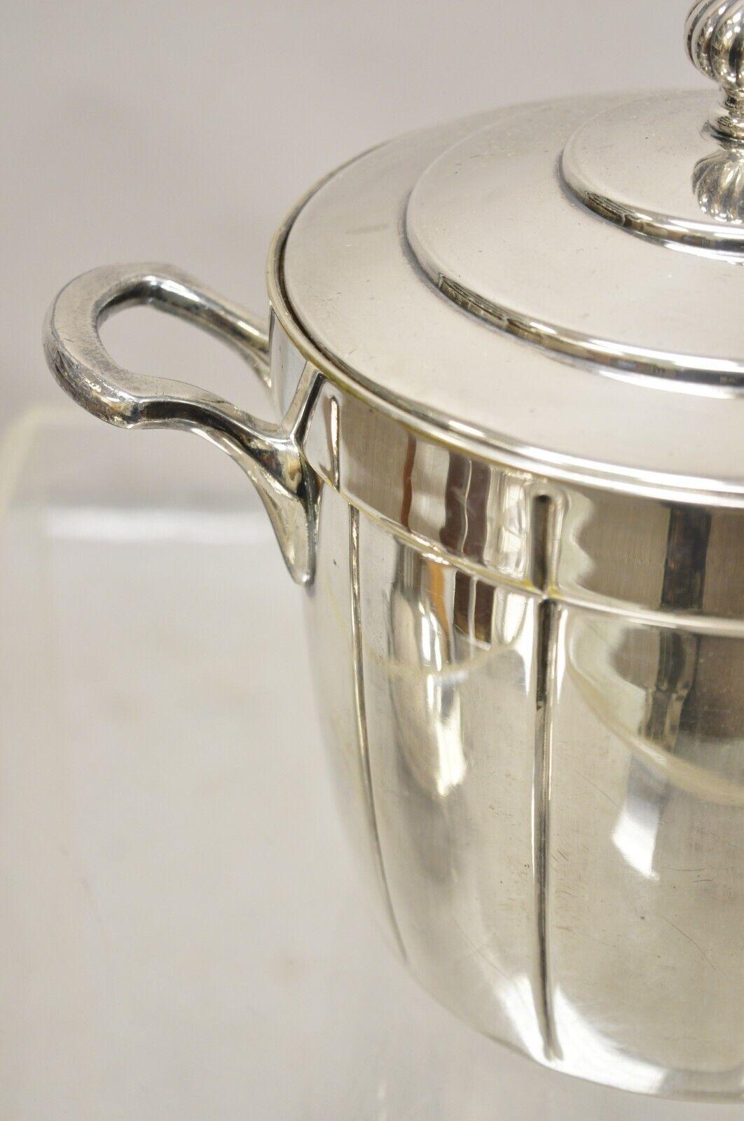 Art Deco Vintage Manning-Bowman & Co Modern Silver Plated Lidded Ice Bucket For Sale
