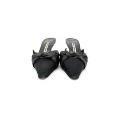 Vintage Manolo Blahnik Bow Kitten Heel Pointed Toe Mules Pumps 36.5
