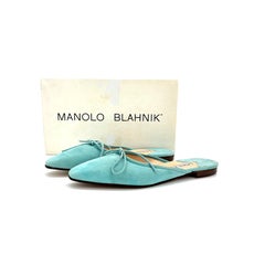 Vintage Manolo Blahnik Bow Suede Ballerimu Slip On Mules Flats 38.5