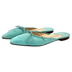 Vintage Manolo Blahnik Bow Suede Ballerimu Slip On Mules Flats 38.5