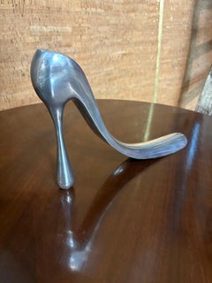 Vintage Manolo Blahnik Cast Aluminum High-Heel Shoe Horn, Sculptural Desk Access