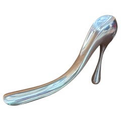 Vintage Manolo Blahnik Cast Aluminum High-Heel Shoe Horn, Sculptural Desk Access