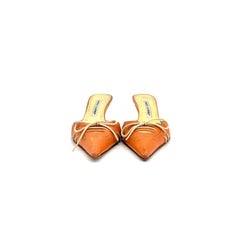 Vintage Manolo Blahnik Orange Bow Brogue Lace Up Kitten Heel Mules Pumps 41