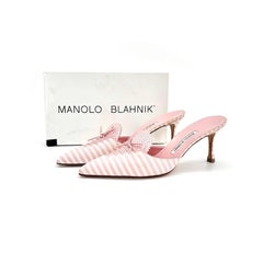 Vintage-Pumps von Manolo Blahnik mit rosa Streifen, Schleife und Schnürung, spitze Zehenpartie, Größe 42
