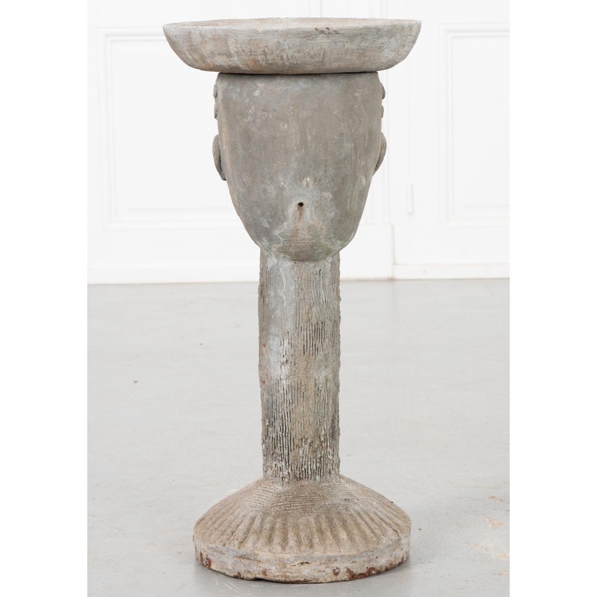 Cast Stone Vintage Man’s Head with Birdbath For Sale