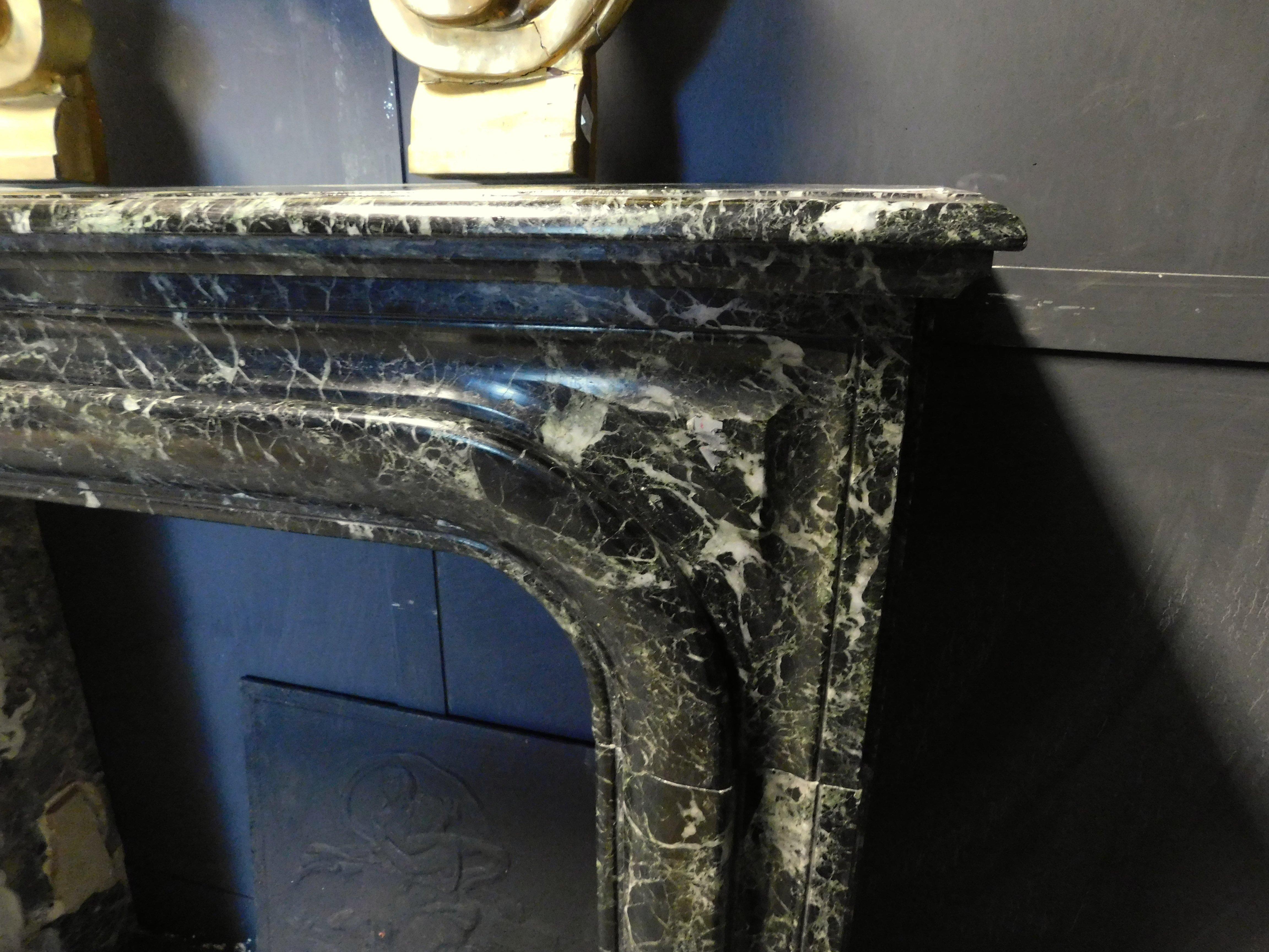 vintage mantel fireplace in verde Alpi marble, 1900s Italy For Sale 5