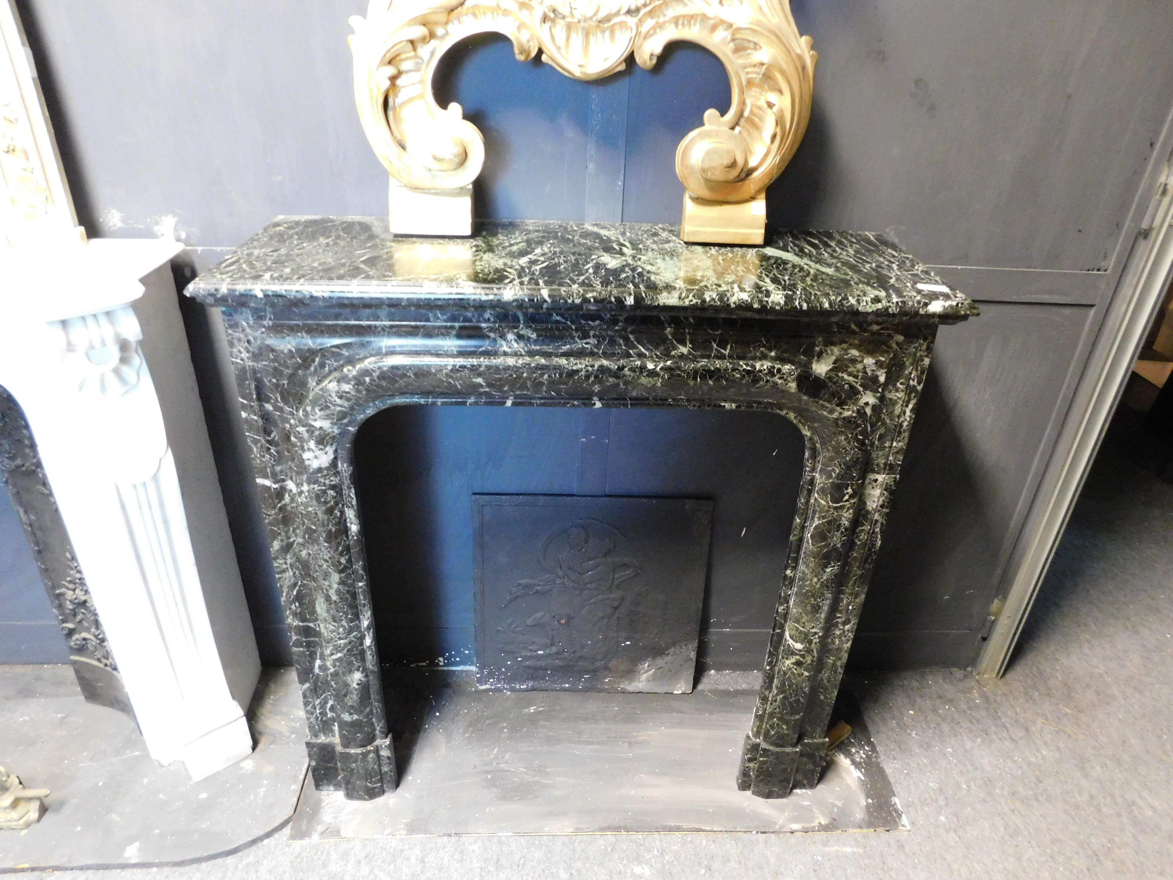 20th Century vintage mantel fireplace in verde Alpi marble, 1900s Italy For Sale